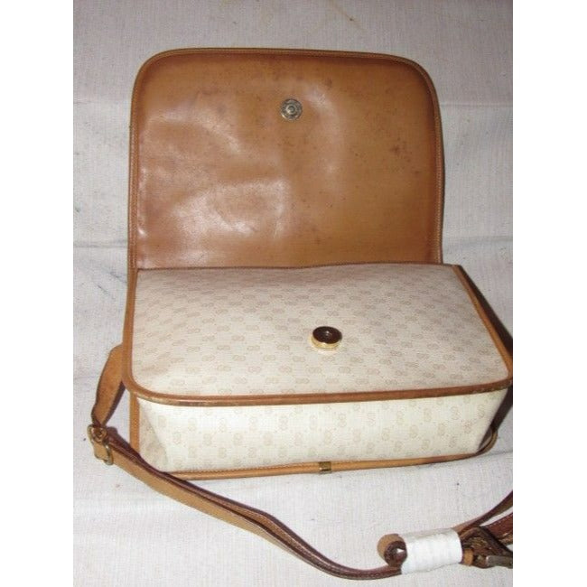 Gucci   Beige With Camel Small G Logo And Red Green Stripe Leather Coated Canvas