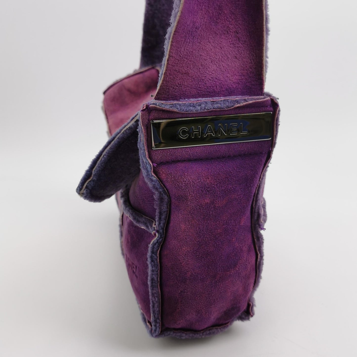 Chanel 2.55 Flap   Chocolate Bar Purple Suede Crossbody Messenger Bag