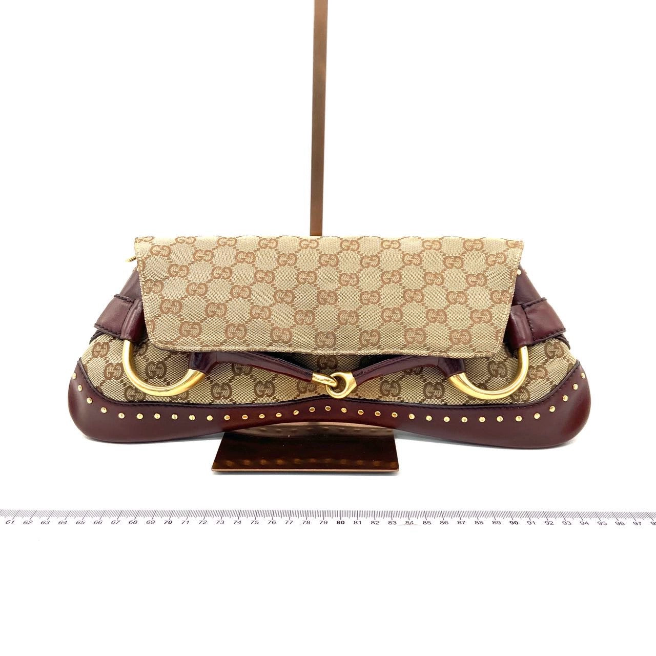 Gucci Horsebit 1955 Large Cloth Beige Monogram Burgundy Leather Shoulder bag
