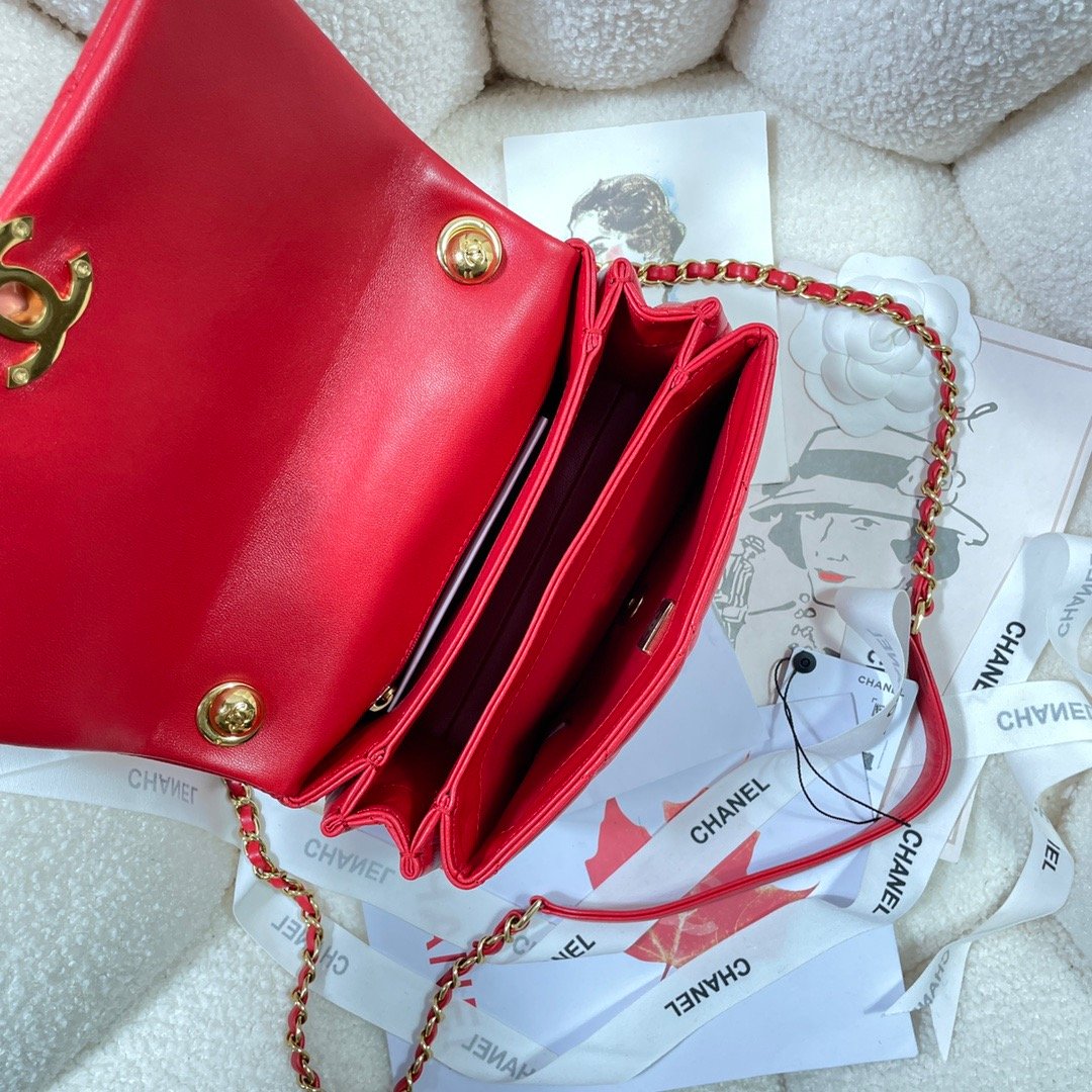 CHL Flap Bag Gold Hardware Red For Women, Women’s Handbags, Shoulder Bags 7.9in/20cm AS3366