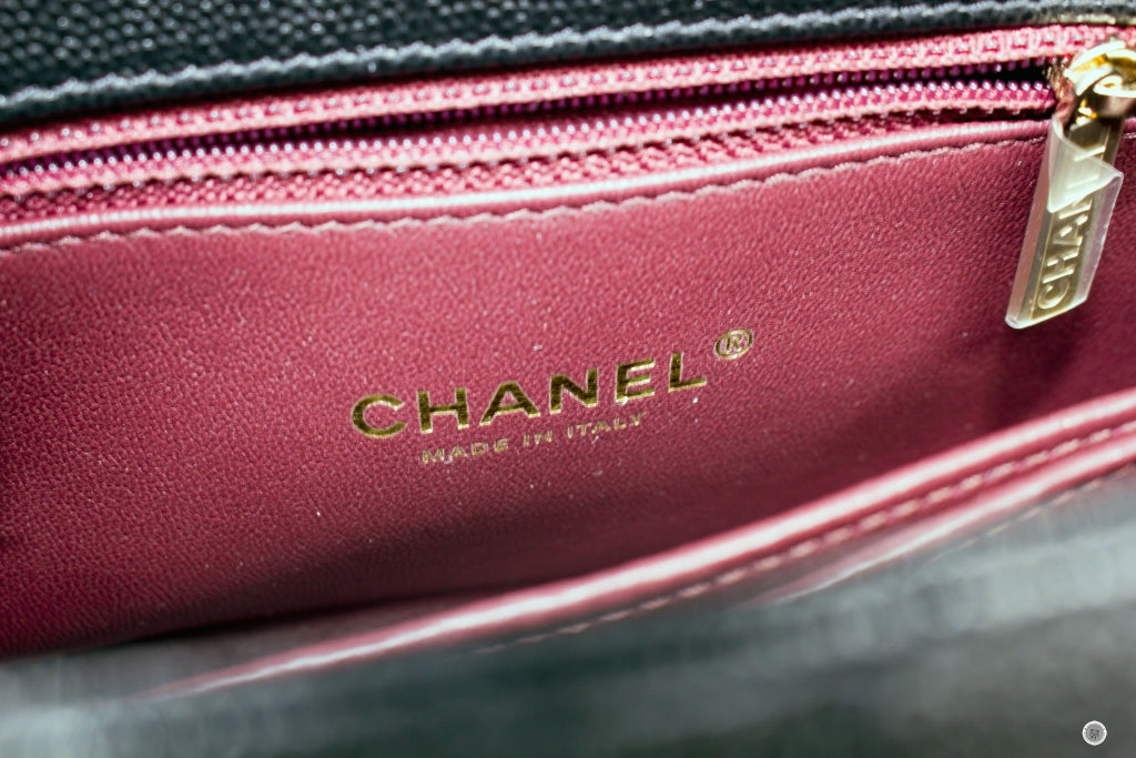 Chanel A92990B05068 Coco Handle Black burgundy Caviar Small Shoulder Bags Pbhw