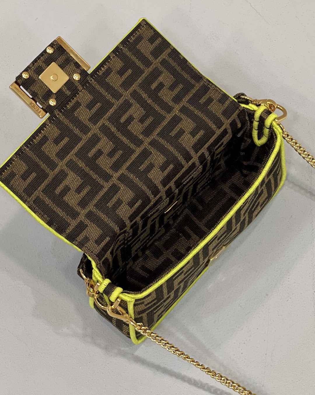 Top QualityTop Quality Baguette Small Brown Fabric Yellow Border Bag For Woman 18cm/7in