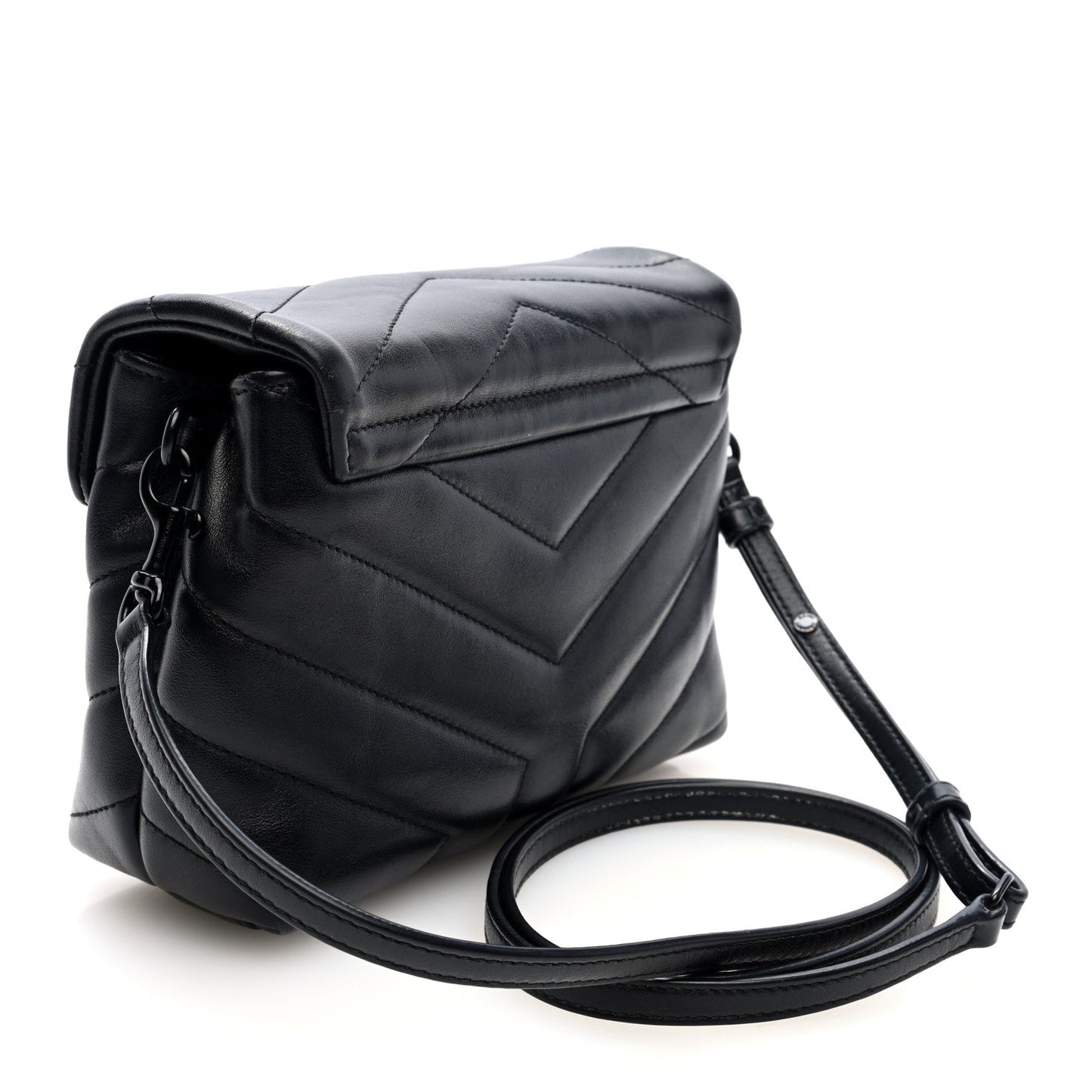 Saint Laurent Calfskin Y Quilted Monogram Monochrome Toy Loulou Crossbody Bag Black