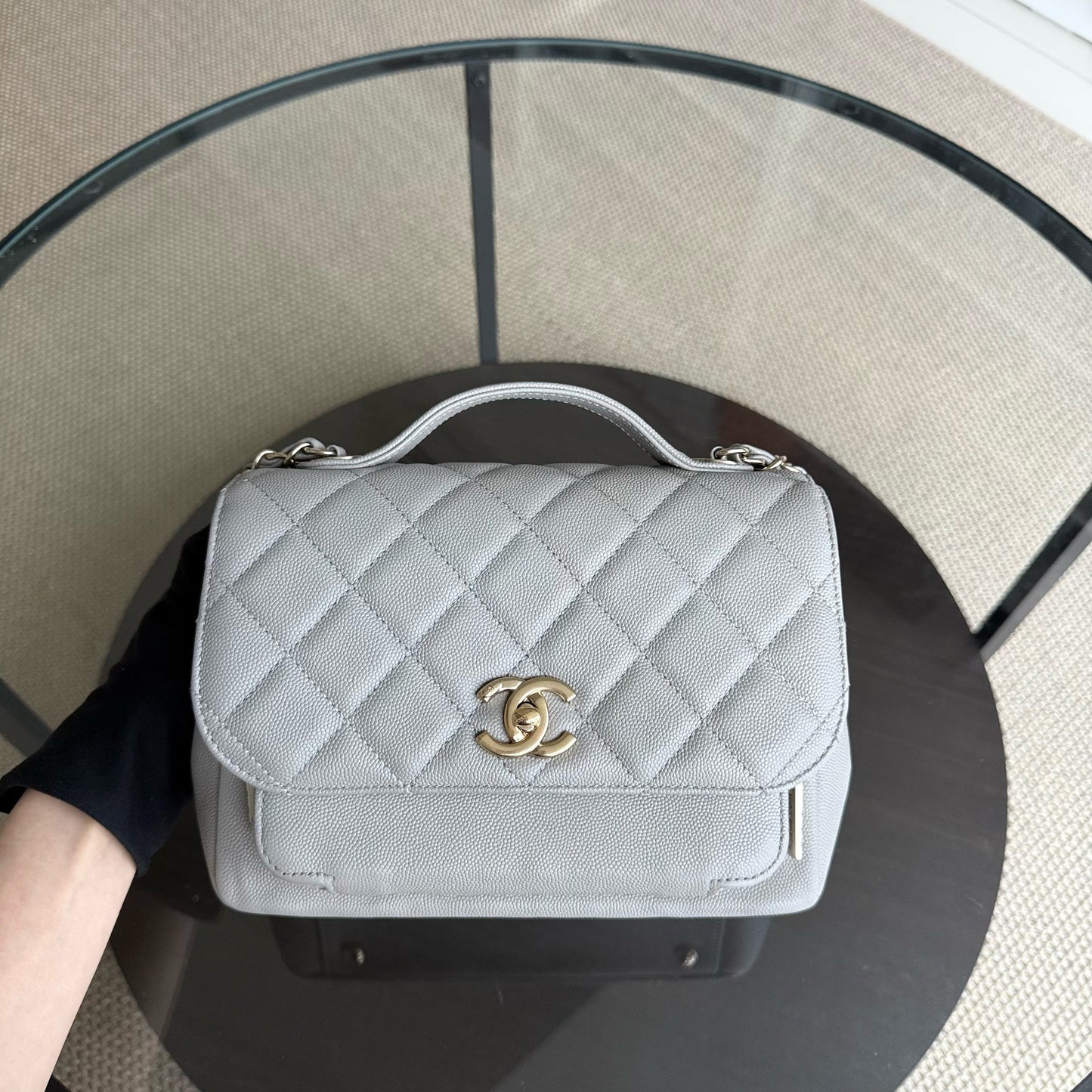 Chanel Business Affinity Medium - Caviar Quilted Grained Calfskin Grey Gray Gold Hardware Series 28