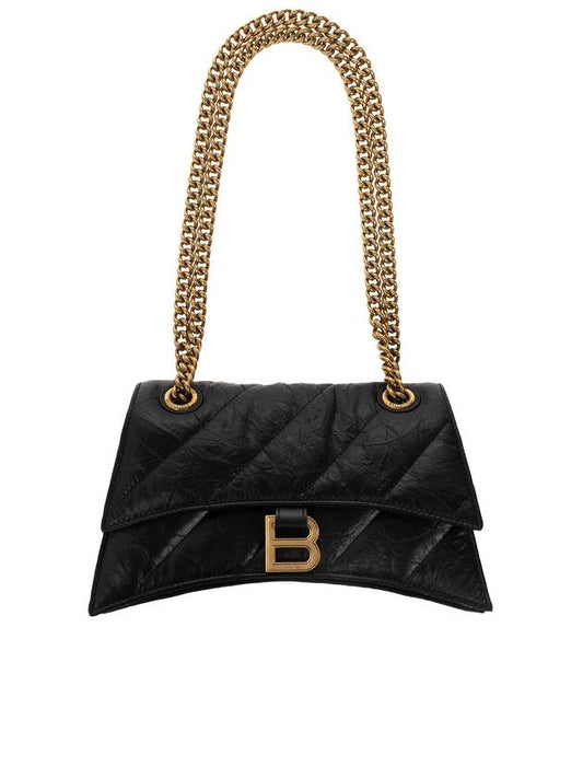 Luxury Balenciaga Trending 2025 Women's Crush Logo Gold Chain Small Shoulder Bag Black