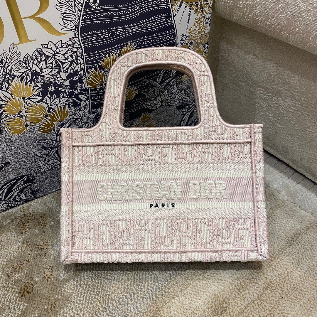 Top Quality Mini Book Tote Rose Des Vents Oblique Embroidery, Light Pink, For Women Womens Handbags, 23cm CD