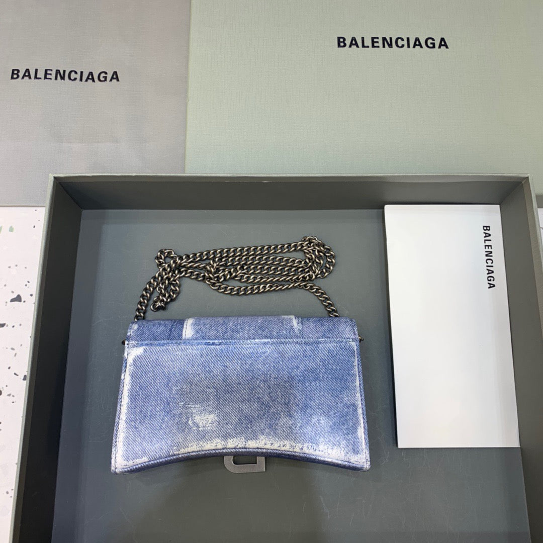Top Quality Downtown Small Shoulder Bag With Chain Blue Washed, For Women,  Bags 11.8in/30cm