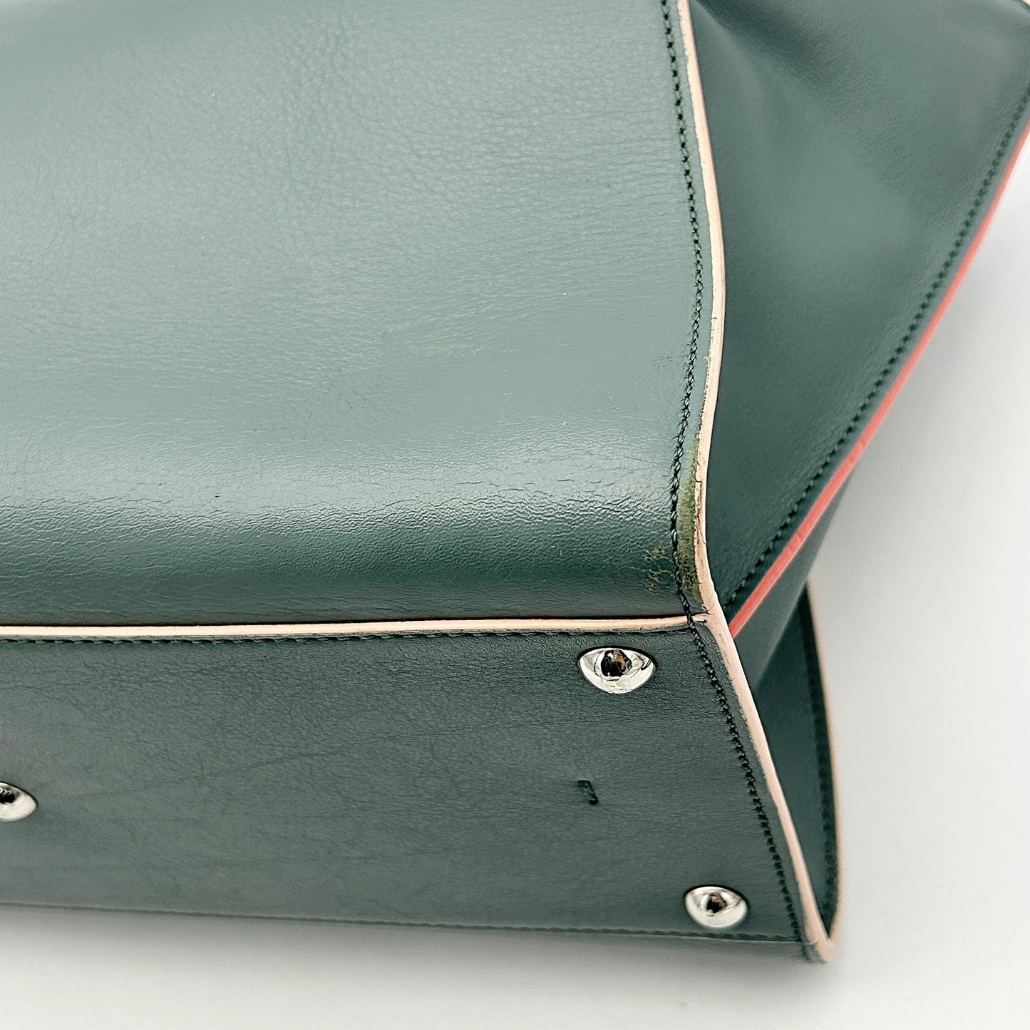 FENDI Vitello Dolce Marmol Shiny Nappa Petite 3Jours Tote Verde Prato LA16828