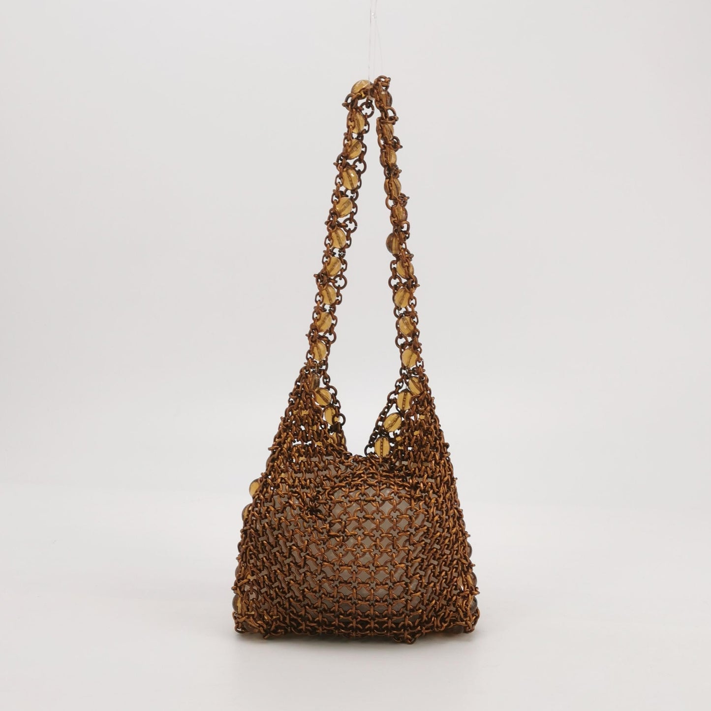 Bottega Veneta   Brown Copper Beaded and Metallic Net Hobo Bag
