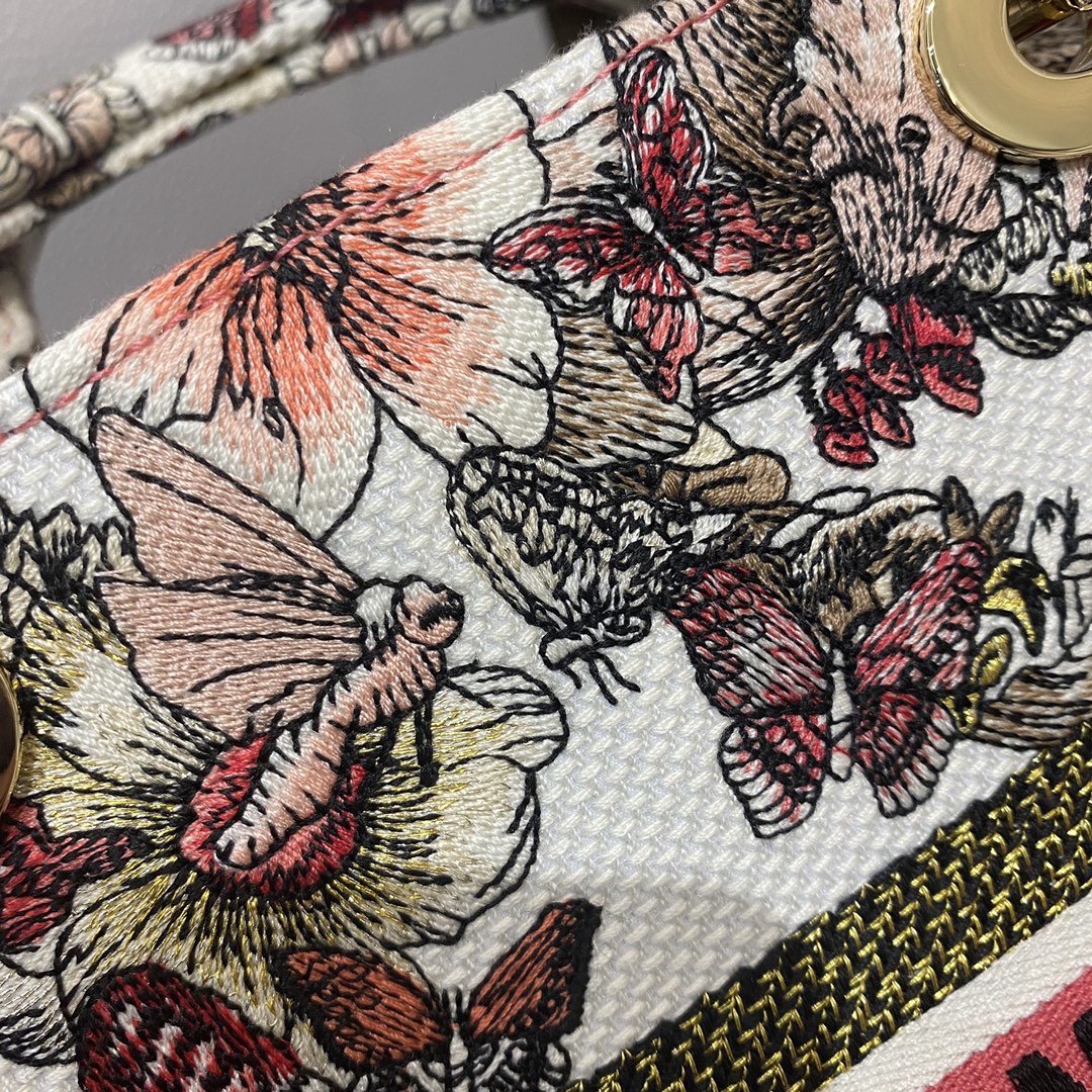 Top Quality MeTop Qualityum Lady D-Lite Bag Multicolor Butterfly Embroidery, Red/Latte Handbags, 24cm CD M0565ORHQ_M884