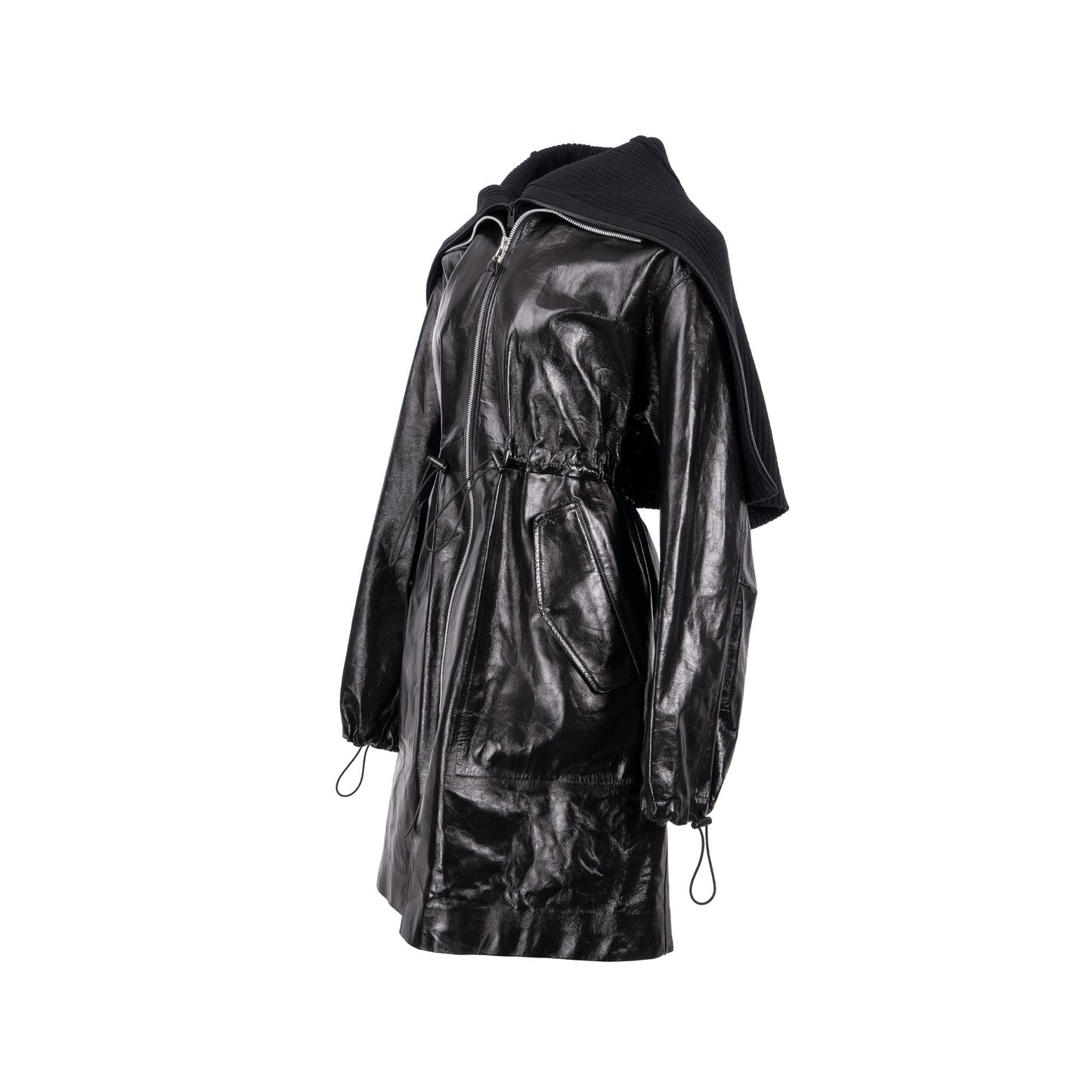 BOTTEGA VENETA Size Pre Fall 2020 Hooded Shell-trimmed Coat Shiny Lambskin Black