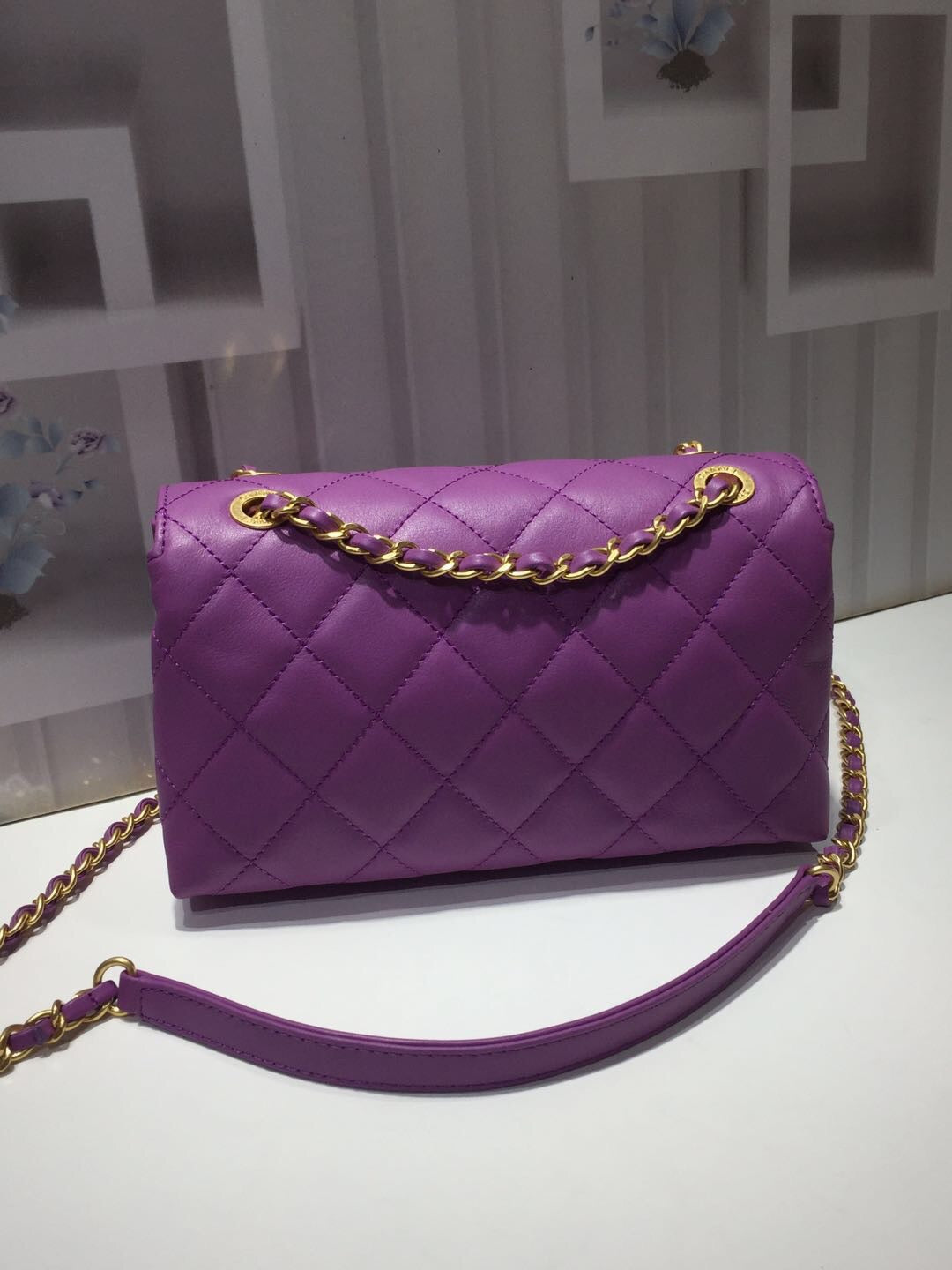 CHLFront Logo Small Flap Bag Gold Hardware Purple For Women, Women’s Handbags, Shoulder Bags 8in/21cm AS1490