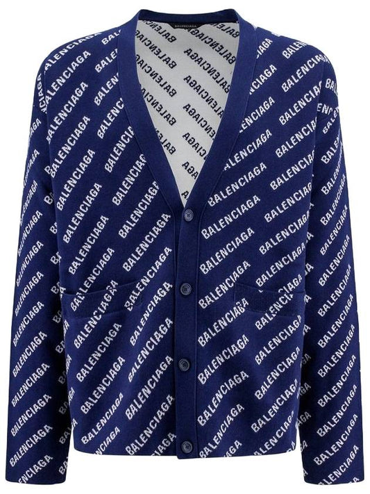 Luxury Balenciaga Trending 2025 Mini Allover Logo Knit Cardigan Blue