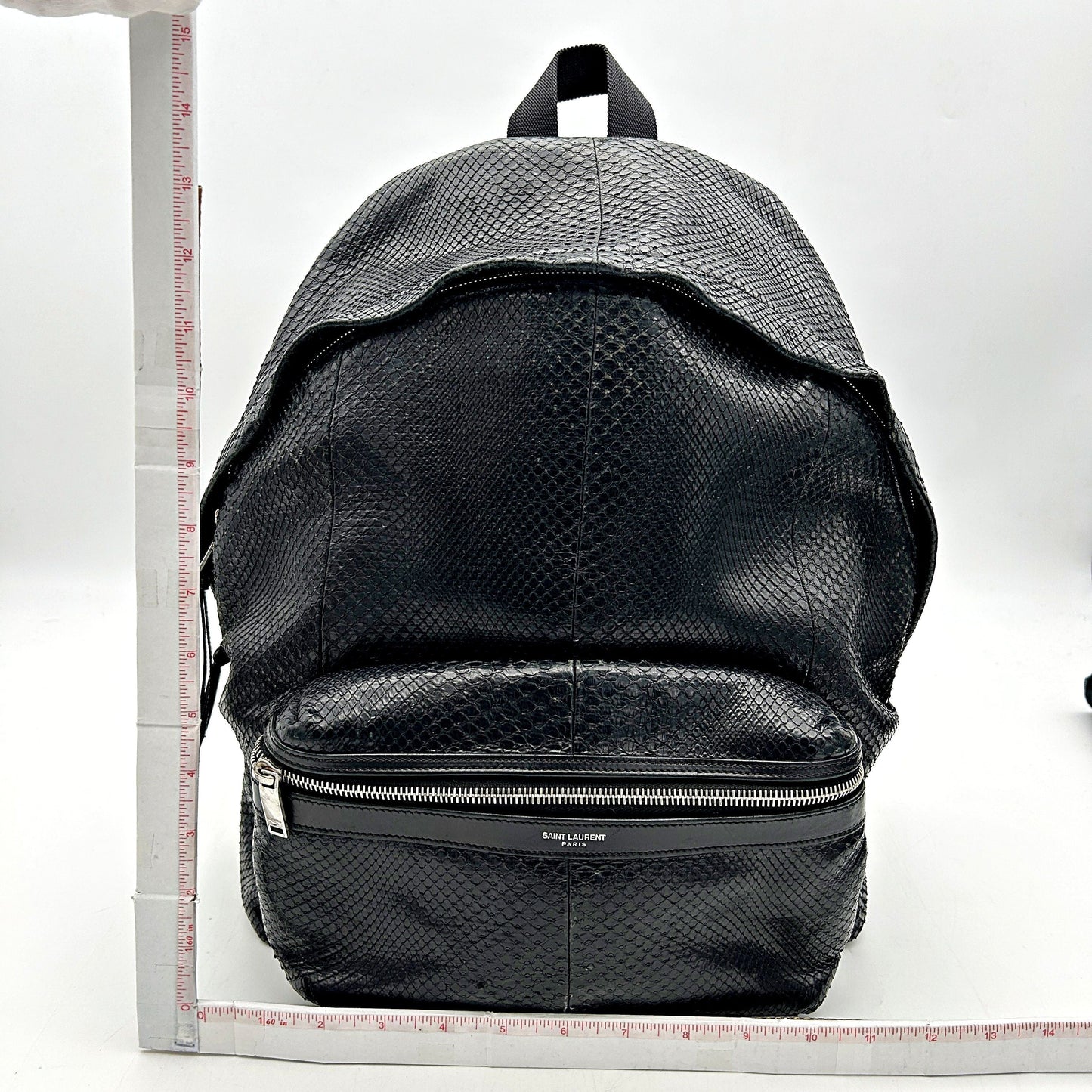 Saint Laurent City Backpack Python Embossed Leather Medium Black LA16175