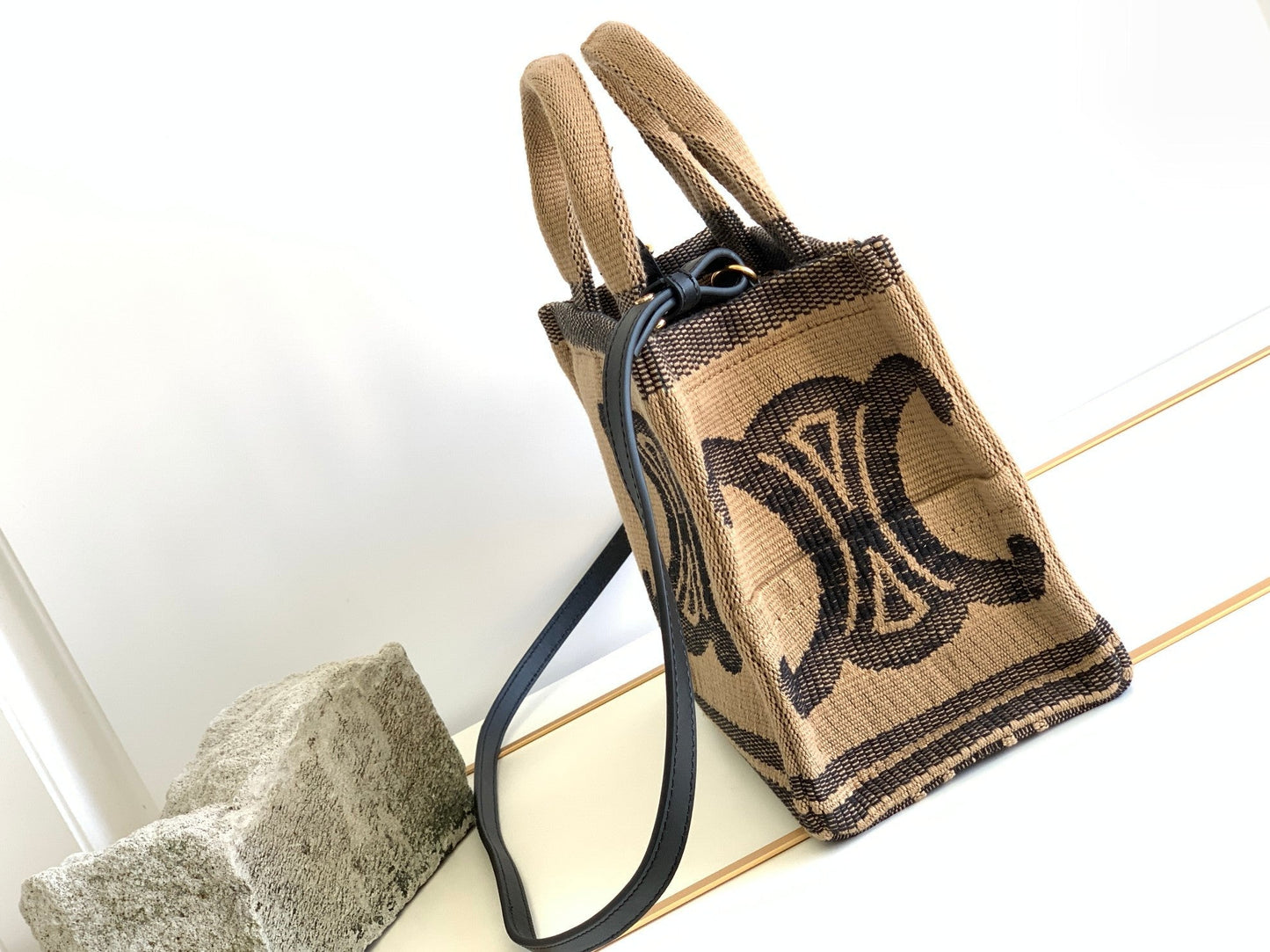 Top Quality Small Cabas Thais In Textile With Triomphe Beige/Black For Women 11in/29cm 199162EGH.02BL