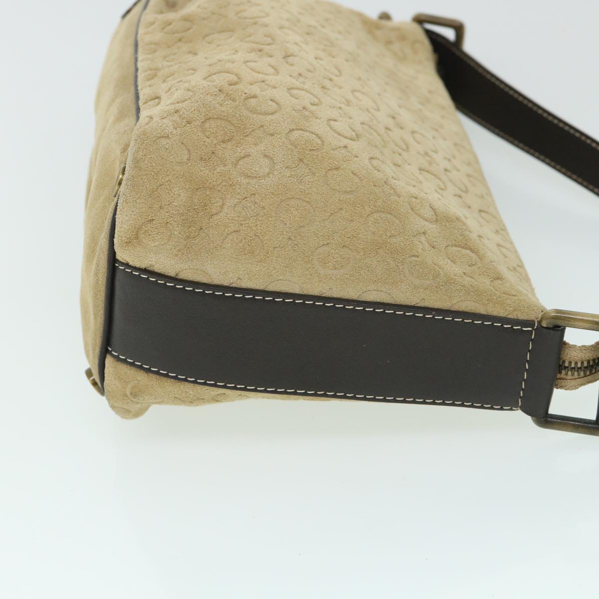 Luxury CELINE C Macadam Canvas Shoulder Bag Suede Beige  54789