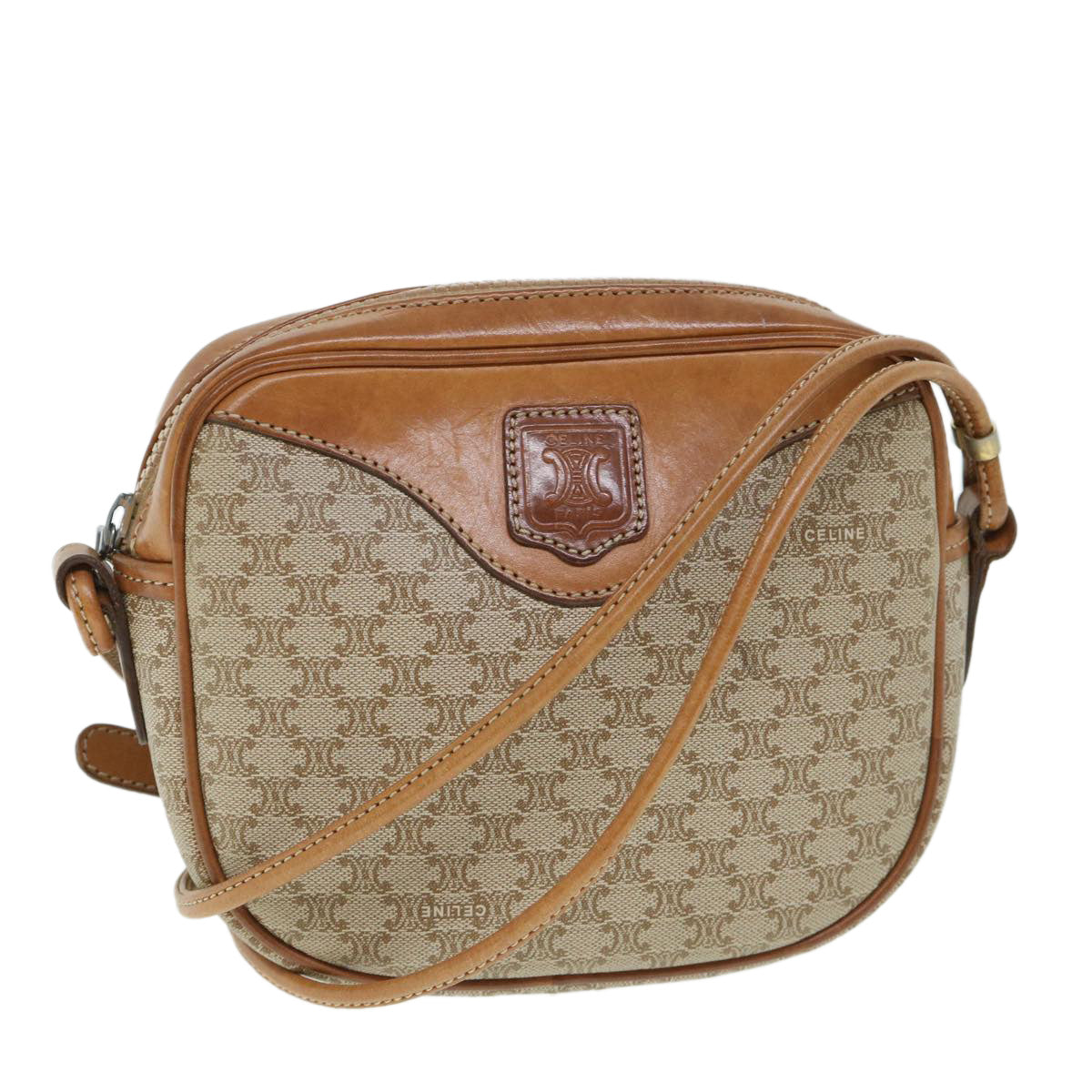 Luxury CELINE Macadam Canvas Shoulder Bag Beige  54801