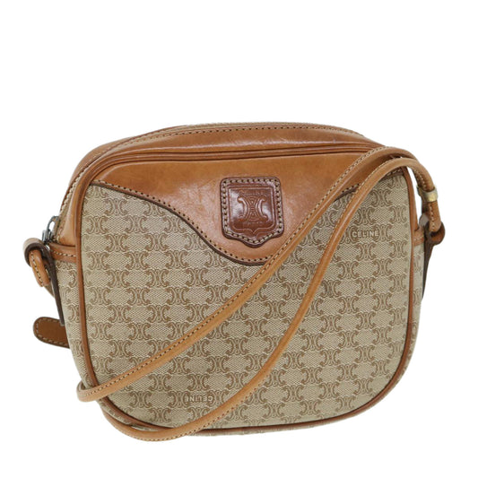 Luxury CELINE Macadam Canvas Shoulder Bag Beige  54801