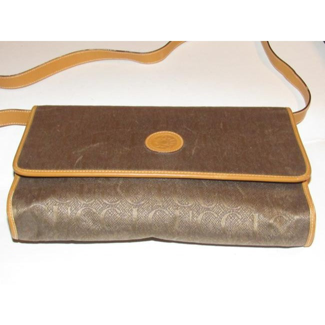 Gucci   Brown Gucci Print Canvas And Camel Leather Shoulder Bag