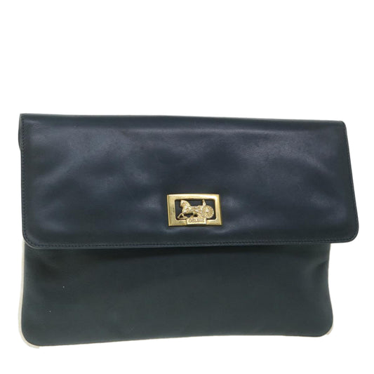 Luxury CELINE Horse Carriage Clutch Bag Leather Navy  54881