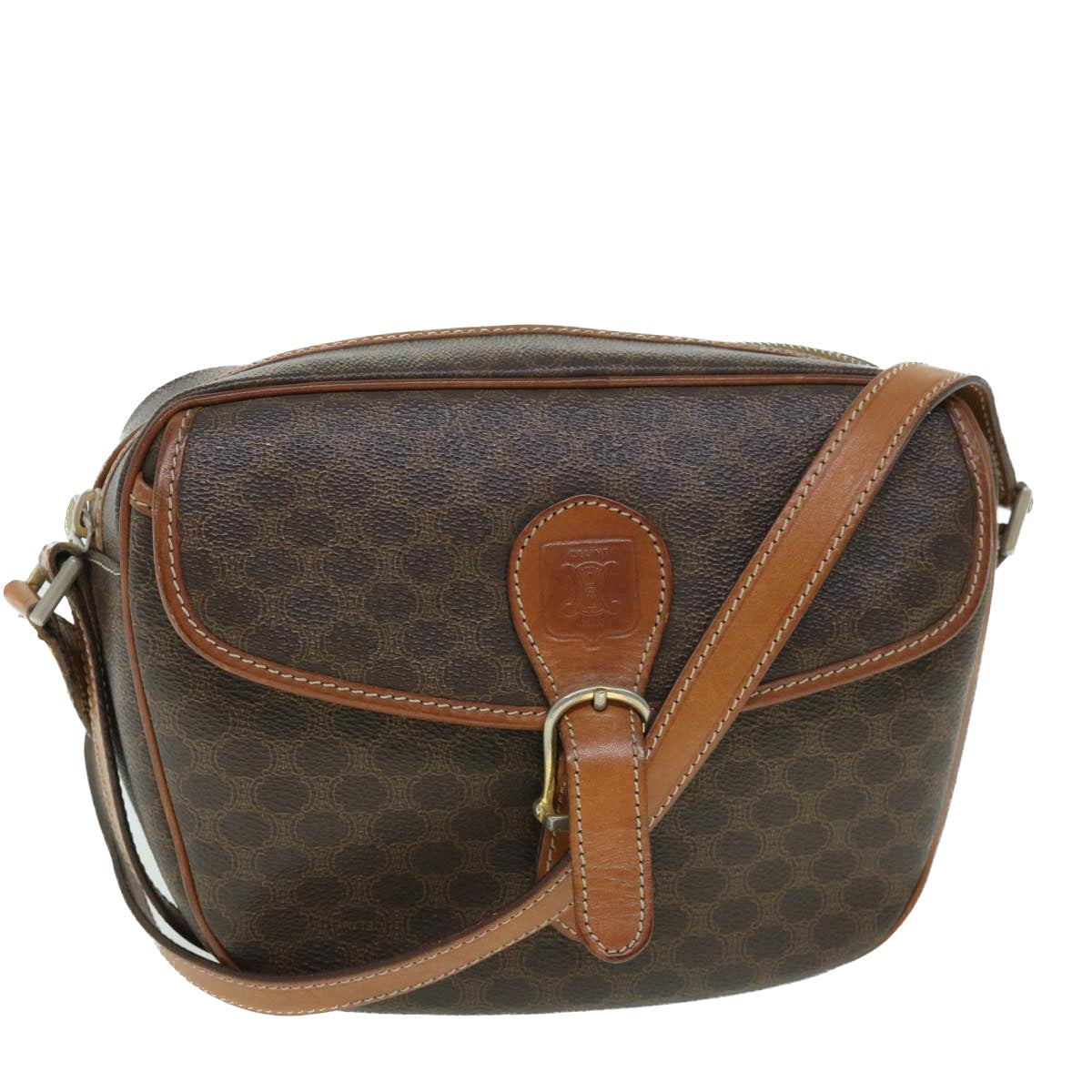 Luxury CELINE Macadam Canvas Shoulder Bag PVC Leather Brown  54913