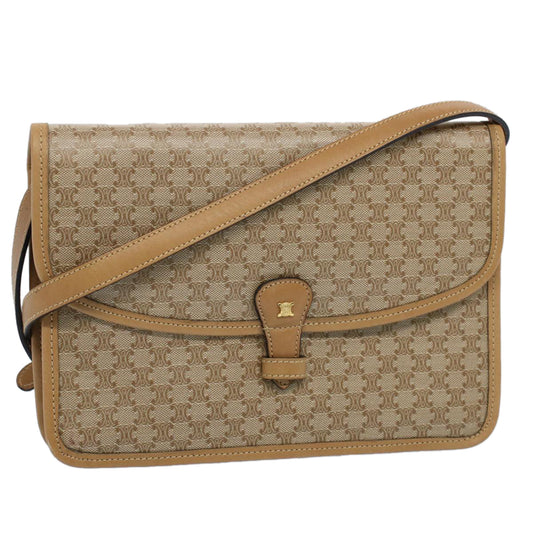 Luxury CELINE Macadam Canvas Shoulder Bag Beige  54990