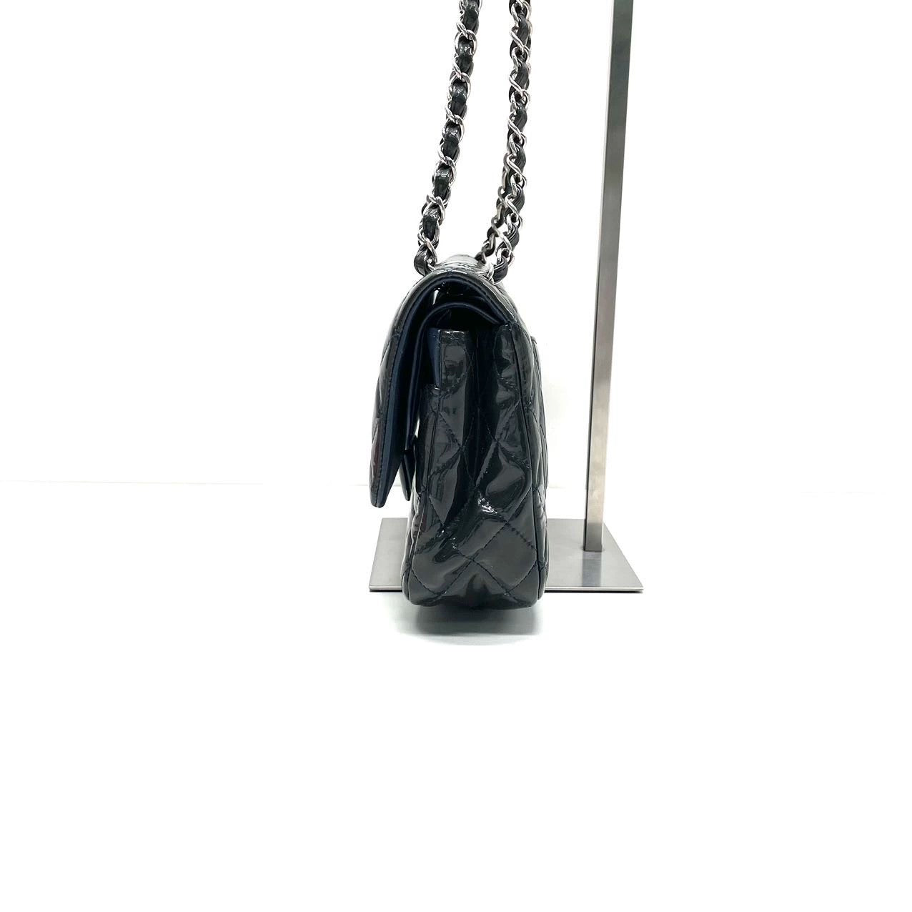 Chanel Classic Flap Medium Dark Green Patent Leather Silver Hardware, 2014-2015