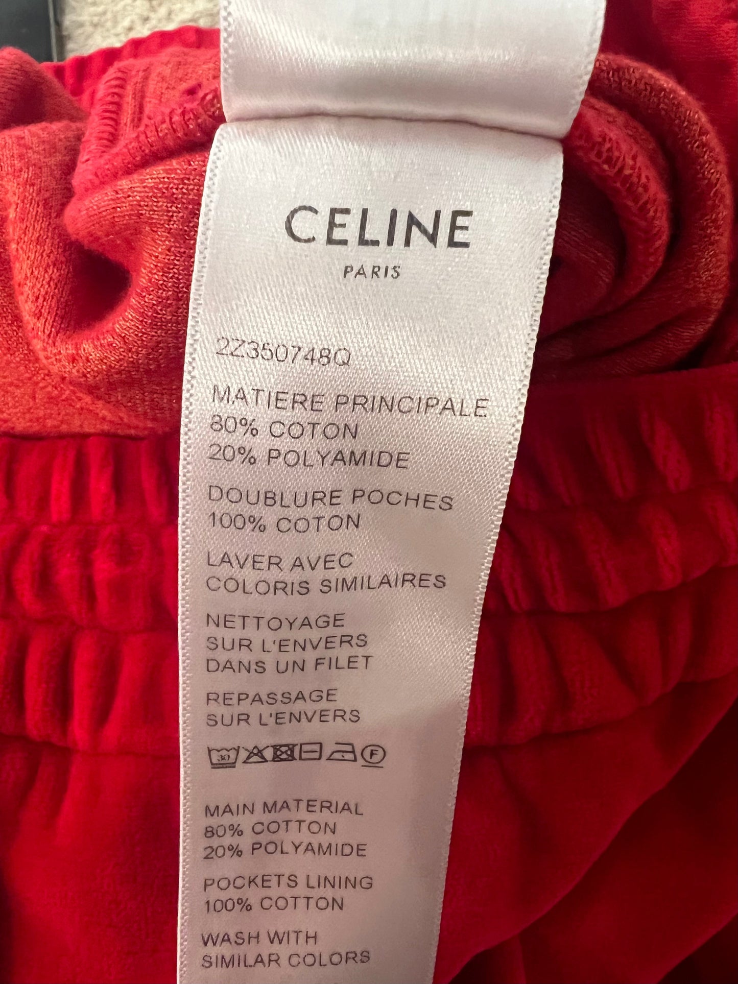 Celine Red Velours Tracksuit Tro rs with White Details and Elasticated Waist with Embroidered Logo Detail Size M (UK 10)