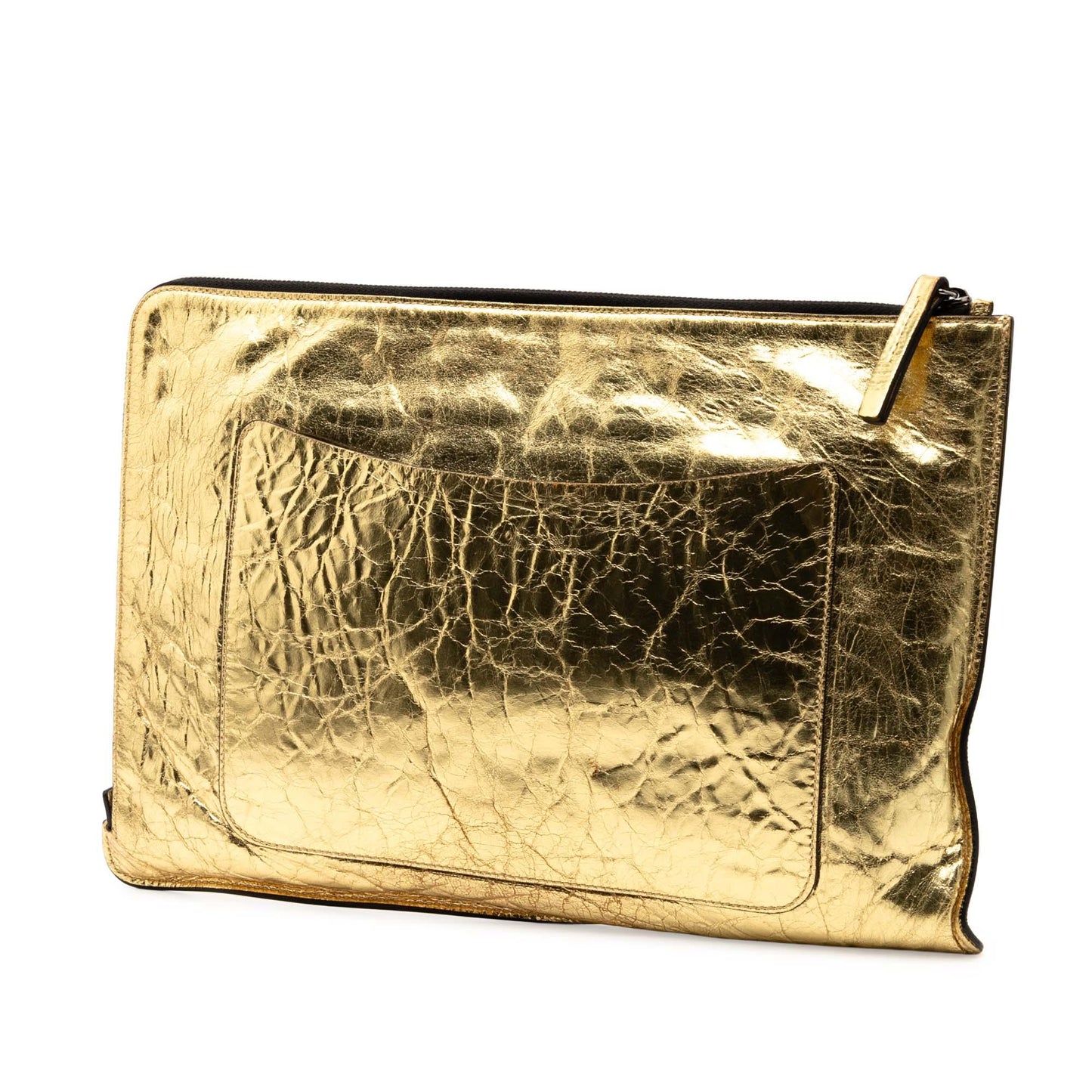 Gold Chanel Metallic Crinkled Calfskin Feministe Mais Feminine Pouch Clutch Bag
