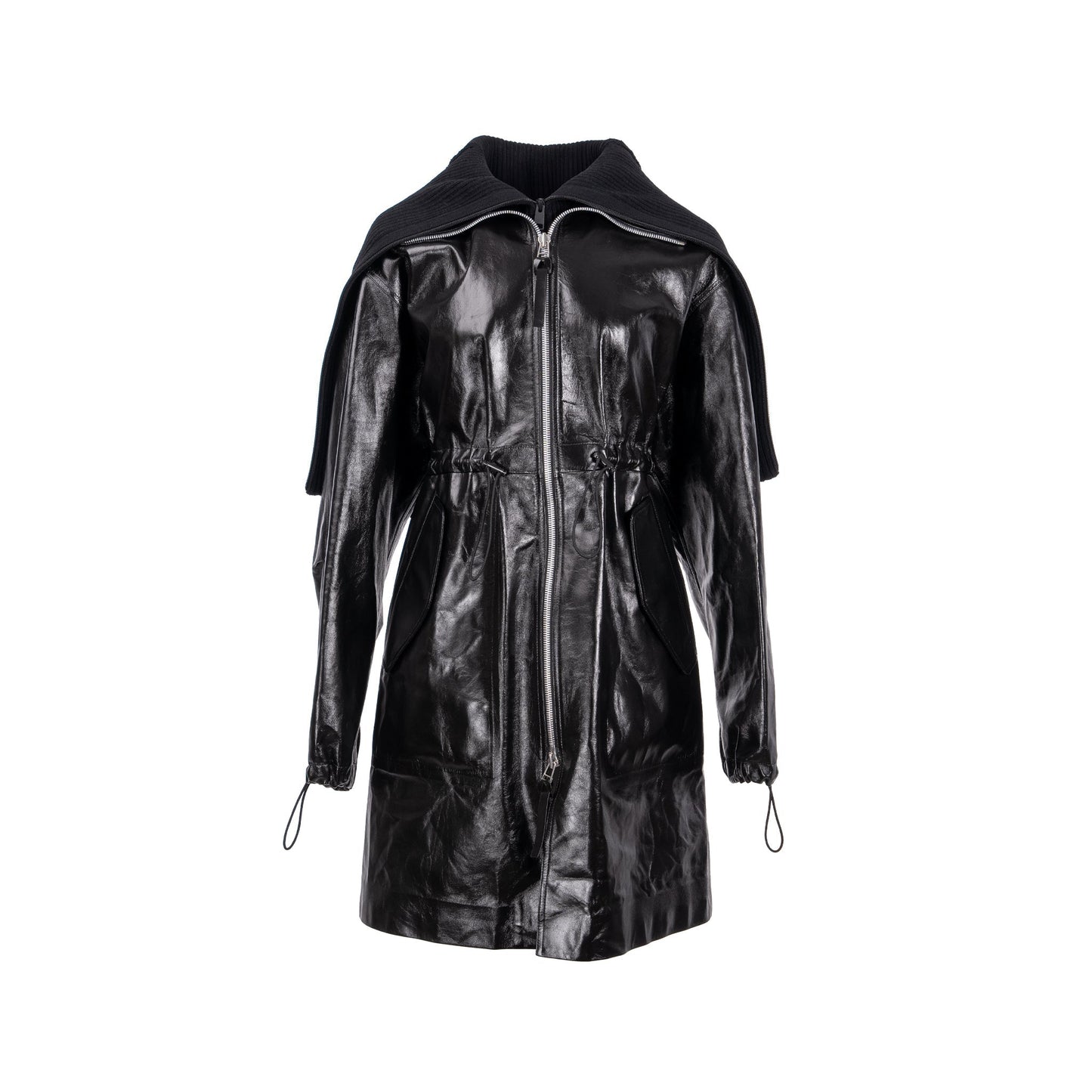 BOTTEGA VENETA Size Pre Fall 2020 Hooded Shell-trimmed Coat Shiny Lambskin Black