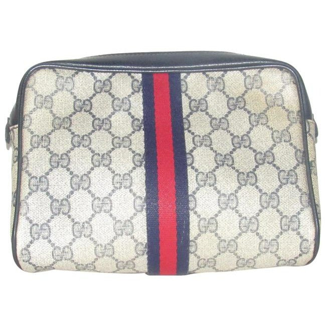 Gucci   Navy Blue Large G Logo Print Coated Canvas And Navy Leather