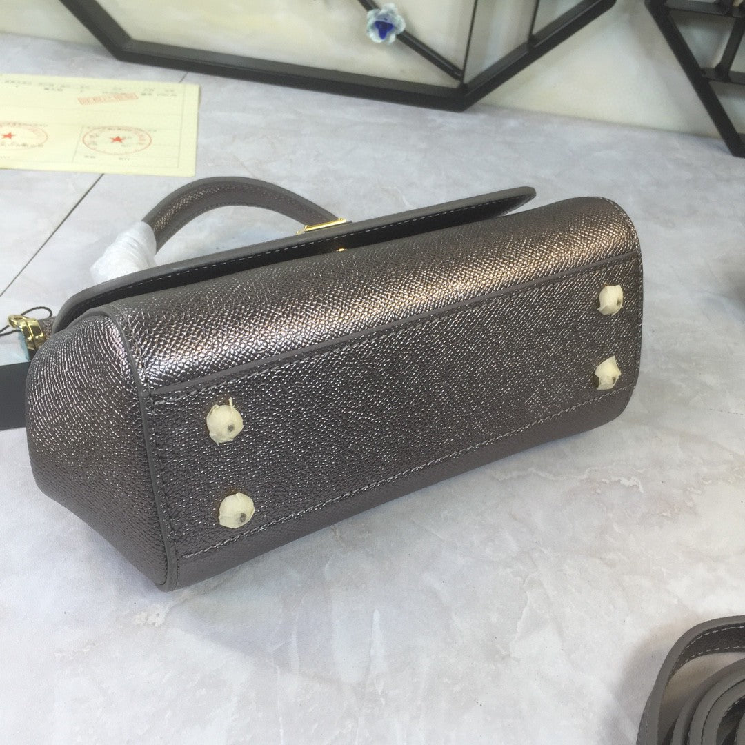 Top Quality Medium Sicily Handbag In Dauphine Palladium For Women 10.2in/26cm Top Quality