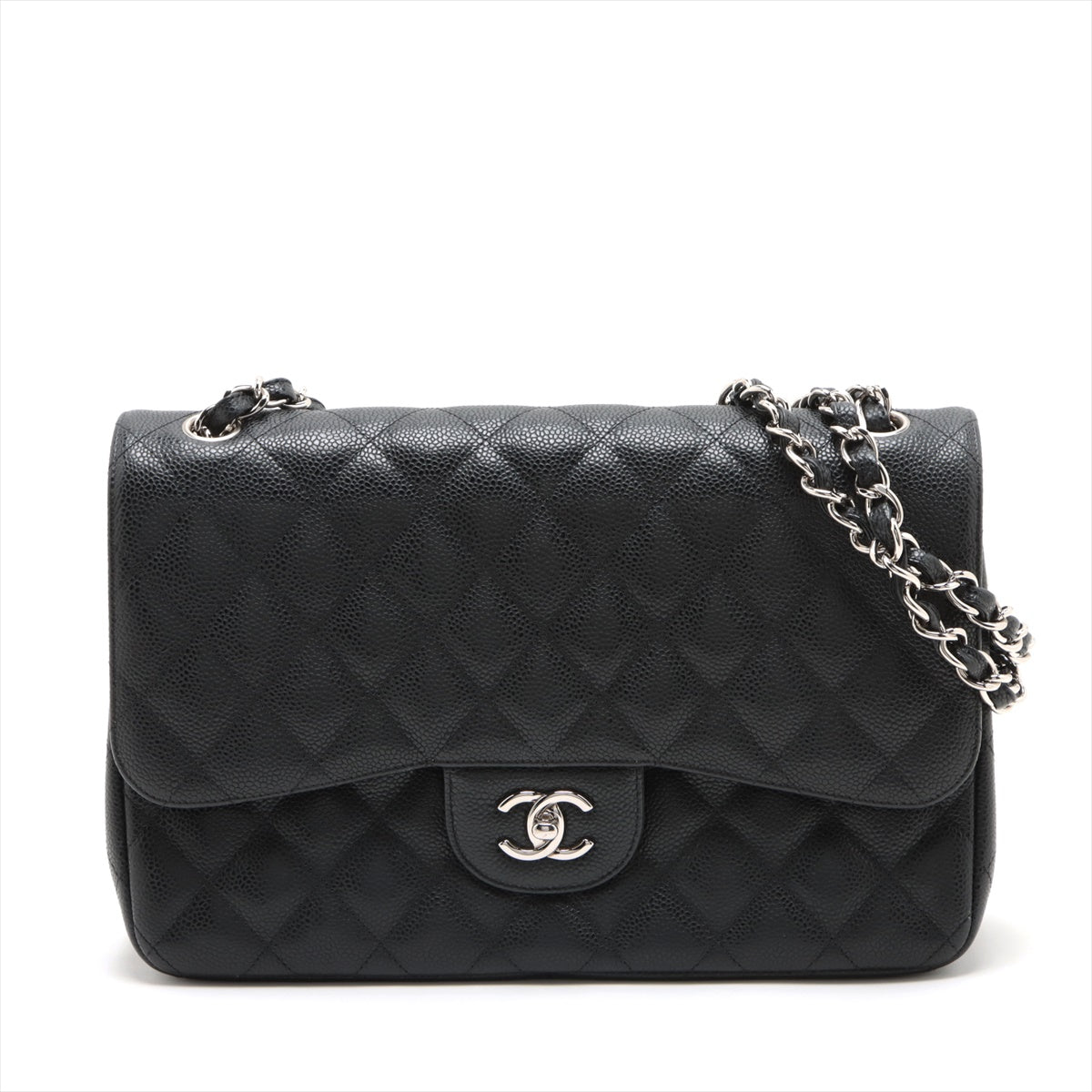 Chanel DECAMATRASSE 30  Caviar S Double Flap Double Chain Bag Black Silver  15th A58600