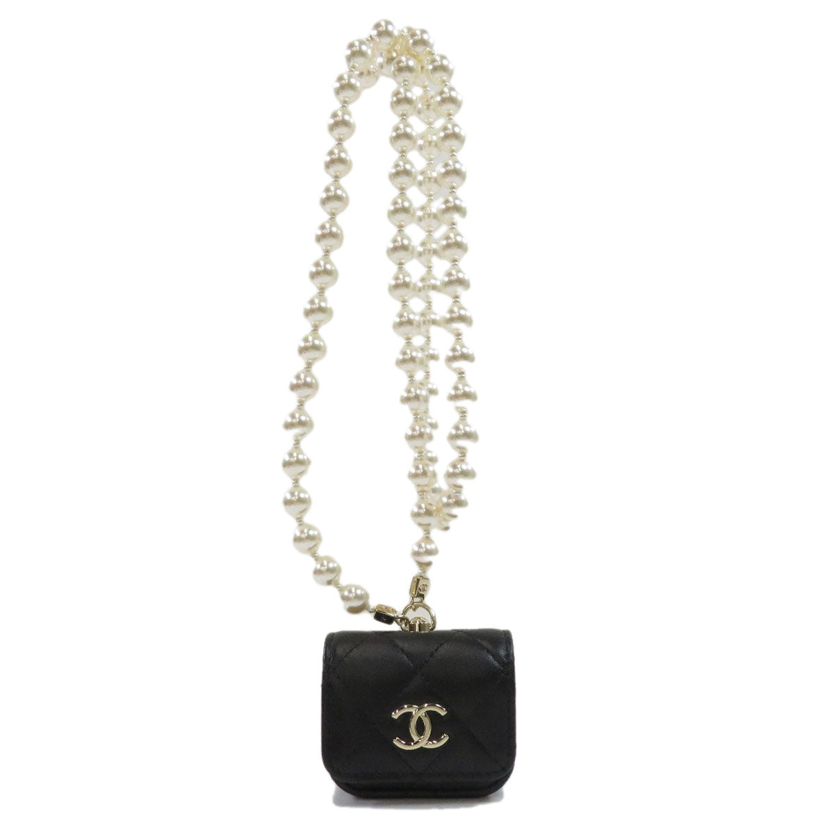 Chanel Airpods Case Silver Metal Fittings Accessory Calf