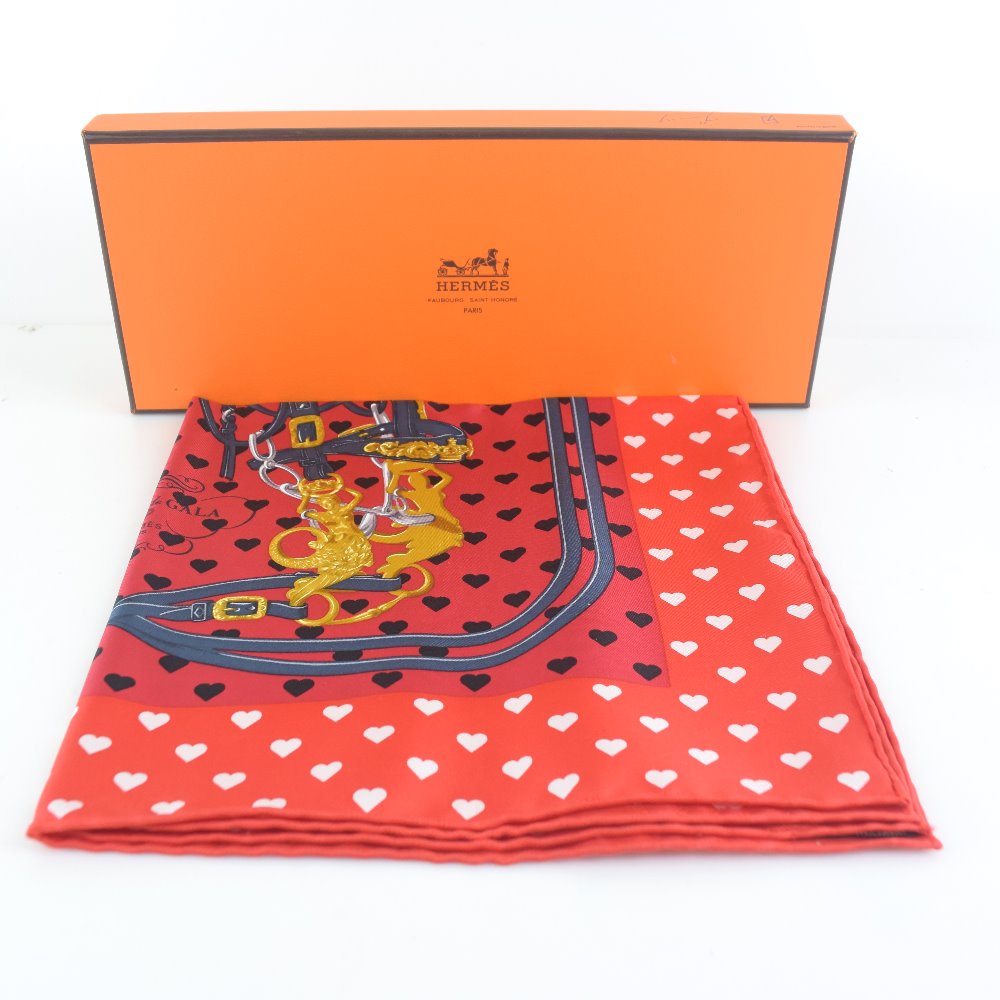 HERMES scarf silk Red heart Carre42 Women  d