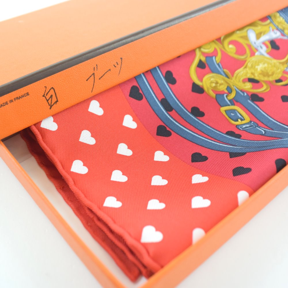 HERMES scarf silk Red heart Carre42 Women  d