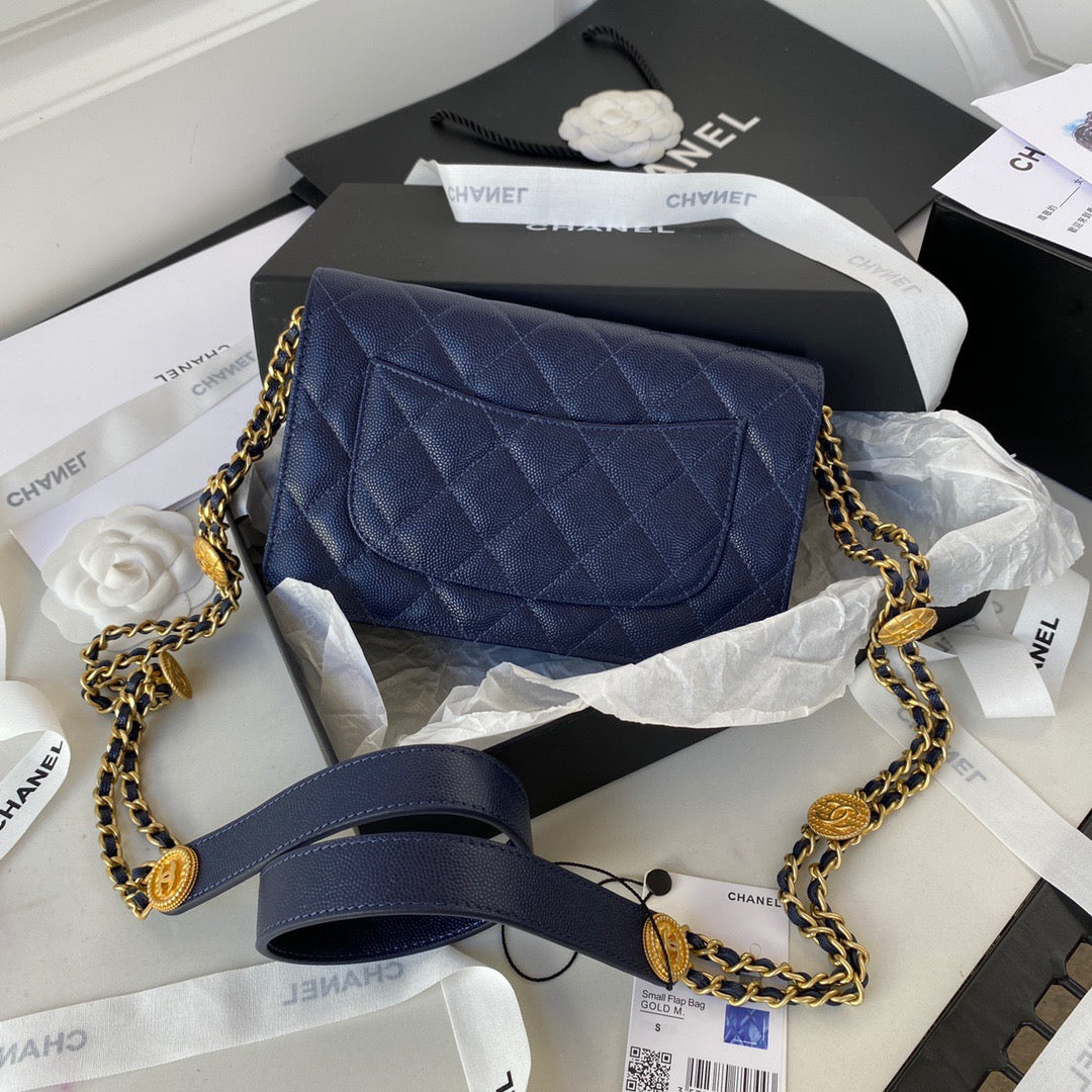 CHLSmall Top Qualityap Bag Gold Hardware Navy Blue For Women Handbags, Shoulder Bags 7.5in/19cm AP2840