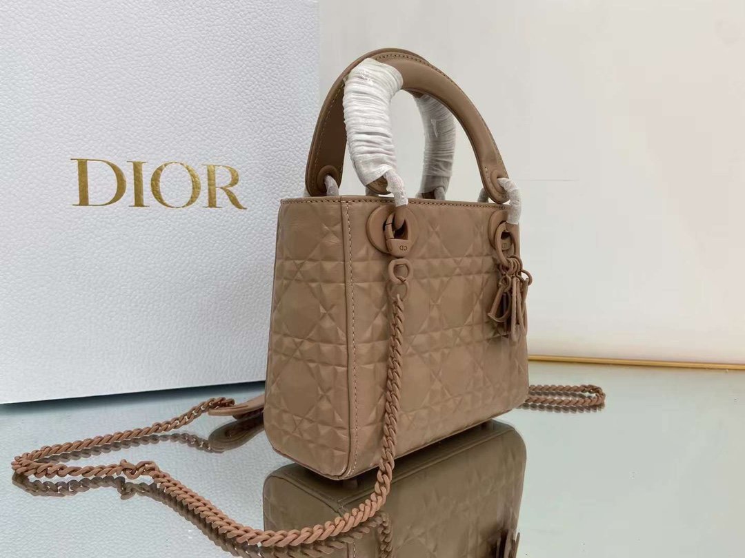 Top Quality Mini Lady Bag Cannage with Beaded Motif, Brown, For Women Womens Handbags, Crossbody Bags, 18cm CD