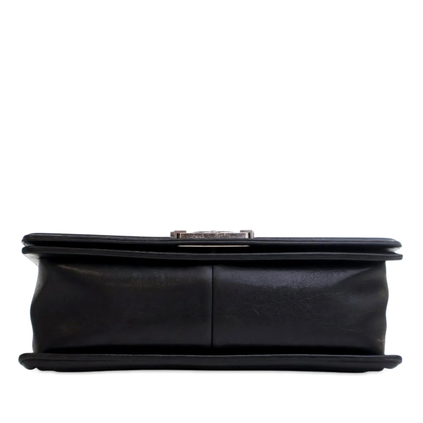 Black Chanel Old Medium Quilted Crumpled Calfskin Studded Boy Flap Crossbody Bag