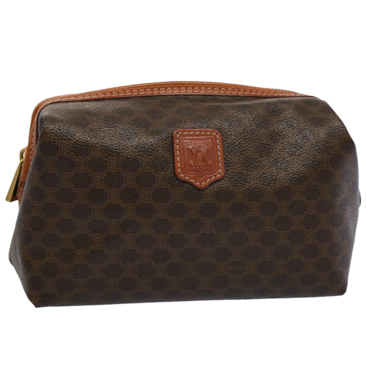 Luxury CELINE Macadam Canvas Pouch PVC Leather Brown  55629