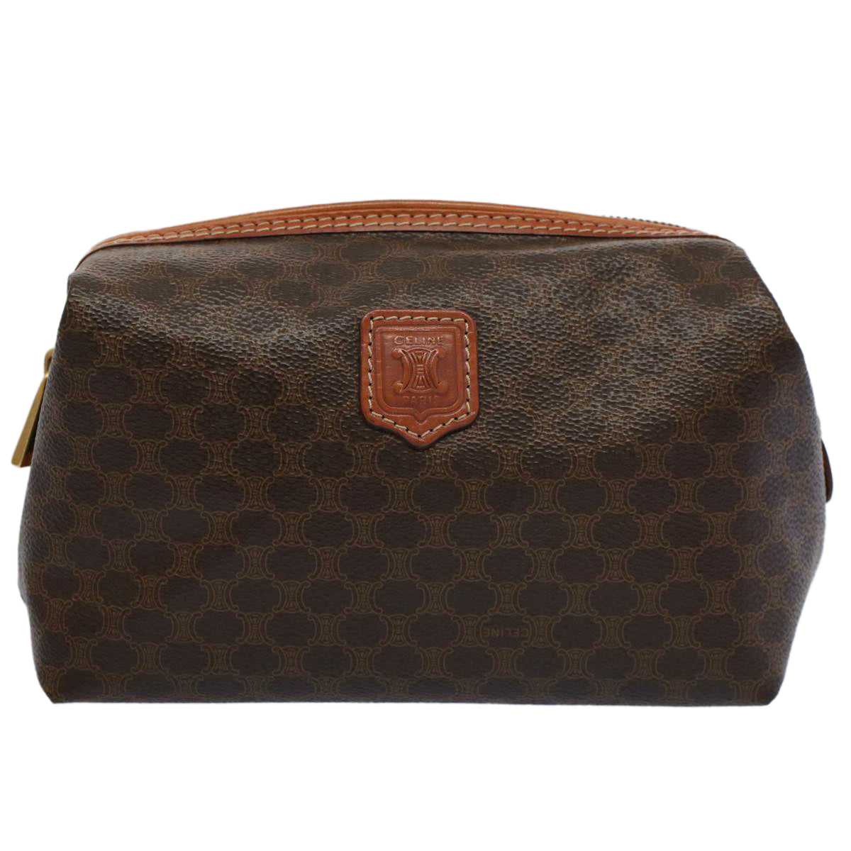Luxury CELINE Macadam Canvas Pouch PVC Leather Brown  55629