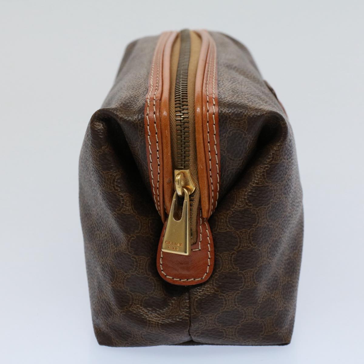 Luxury CELINE Macadam Canvas Pouch PVC Leather Brown  55629