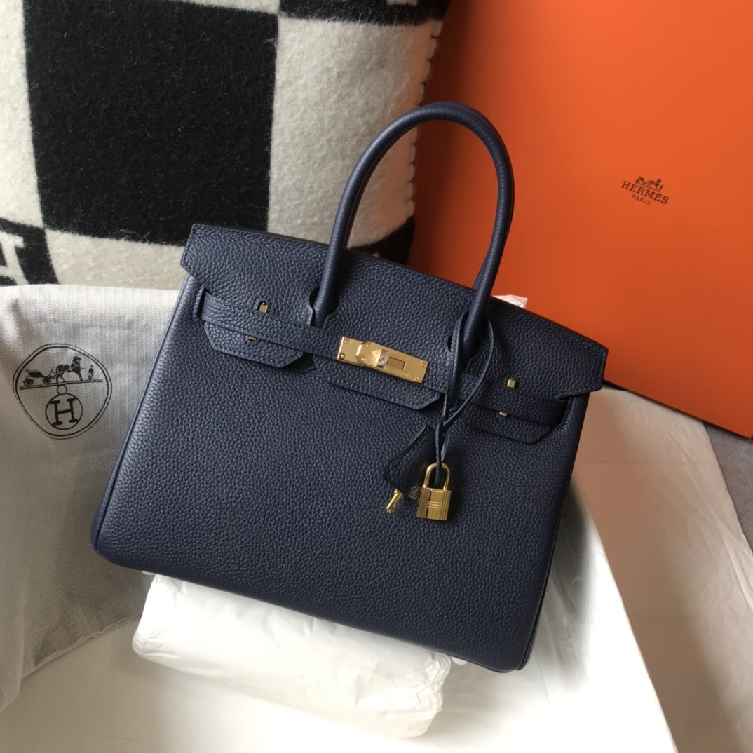 Top Quality Birkin Dark Blue For Women Gold-Toned Hardware 11in/30cm