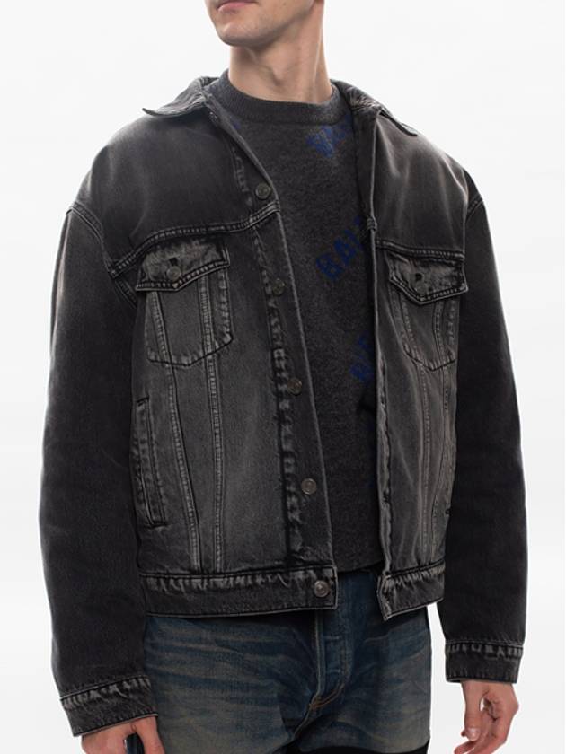 Luxury Balenciaga Trending 2025 Notre Dame Print Denim Jacket Black