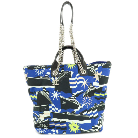 CHANEL Tote Bag canvas blue 2019 Cruise Collection Marine Chain SilverMetal