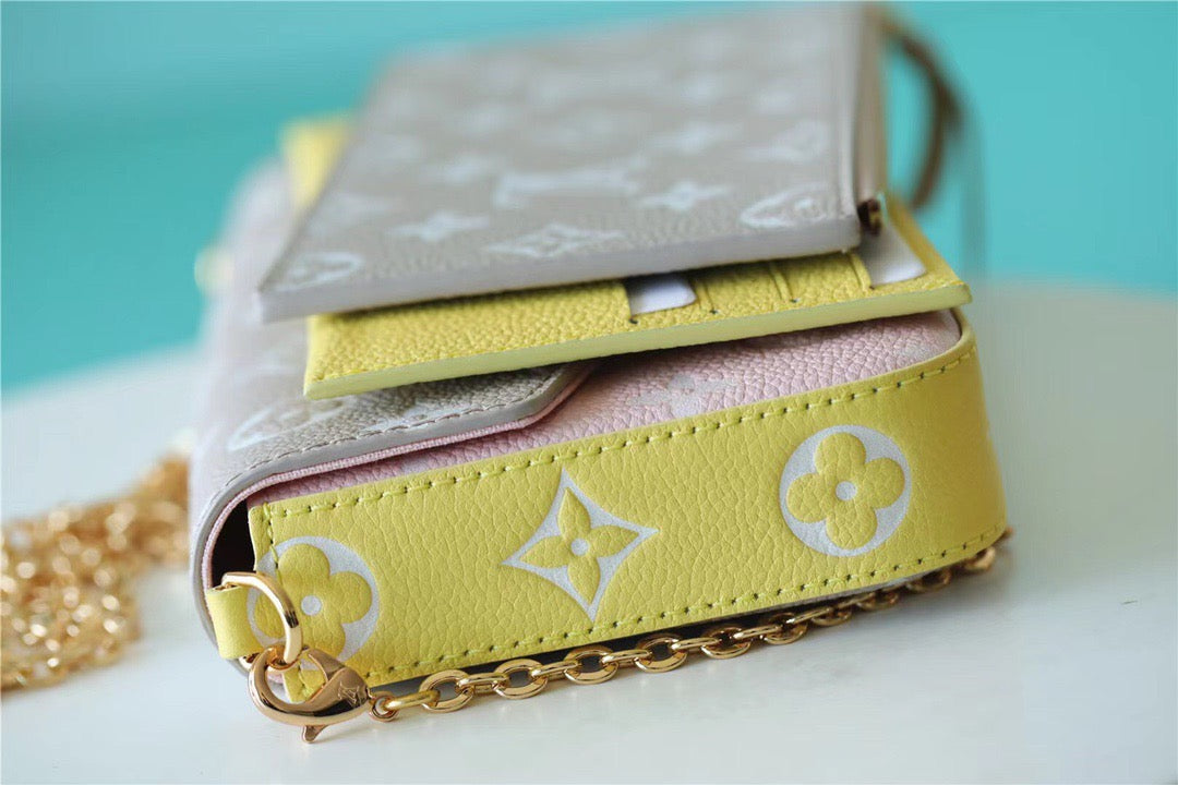 Top Quality Pochette Felicie Monogram Empreinte Pink/ Beige/ Yellow For Women,  Shoulder And Crossbody Bags 21cm/8.3in Top Quality M81359