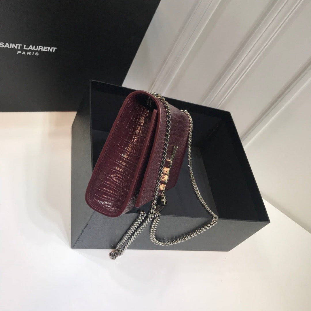 Top Quality Kate MeTop Qualityum Chain Bag With Tassel In Embossed CrocoTop Qualityle Dark Violet For Women 9.4in/24cm YSL