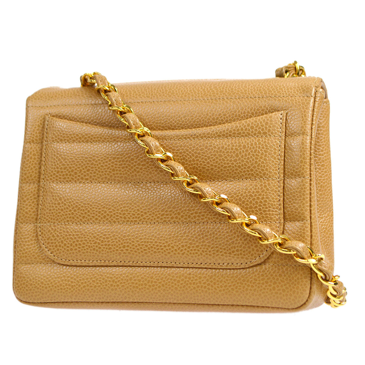 Chanel 1994-1996 Horizontal Stitch Classic Square Flap Mini 17 Beige Caviar