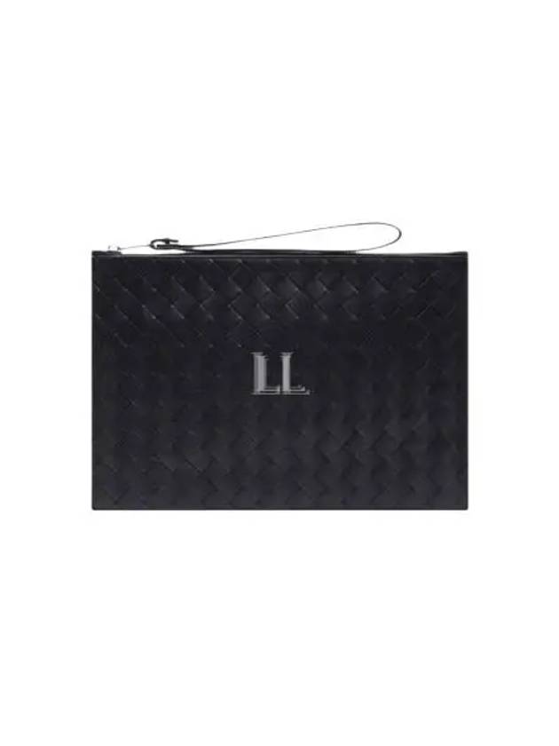 Luxury Bottega Veneta Intrecciato Strap Large Clutch Bag Black