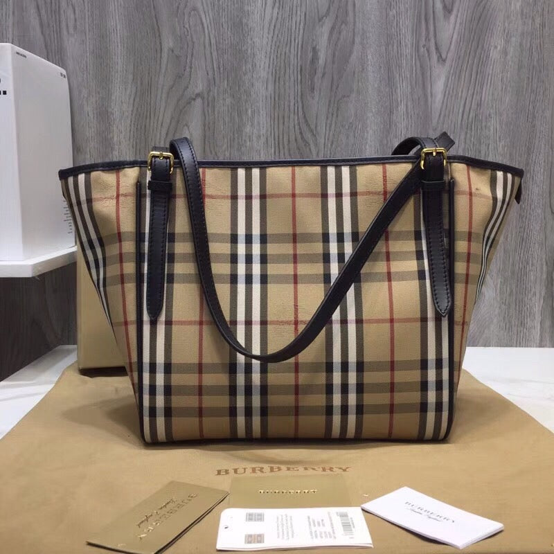 Top Quality The Small Canter Horseferry Check Tote Black For Women, Women’s Bags 11.6in/29.5cm